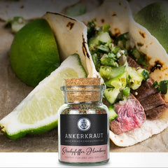 Ankerkraut Steakpfeffer Hamburg, Pfefferkörner Hausmischung, grober Steakhouse-Pfeffer, frische Note, Universal Allrounder, Lecker Kochen mit Qualität, 80 g dans Korkenglas