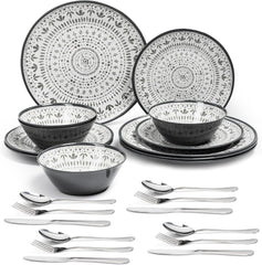 Ensemble de couverts en mélamine 24 pièces, ensemble d'assiettes et de vaisselle de Camping pour 4 personnes, pour les voyages et l'extérieur