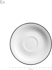 Mäser Nola Series Service à café moderne pour 6 personnes Blanc avec bord noir Service de table 18 pièces Tasses à café Soucoupes et assiettes à dessert – Service à café rond Service à café Blanc