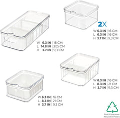 iDesign Lot de 5 boîtes de rangement pour réfrigérateur avec couvercles, boîtes de conservation en plastique recyclé pour organiser les consommables, boîtes de conservation transparentes et blanches Naty Shop
