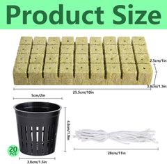 Kit de filet de culture hydrographique de 76 pièces - 20 pièces de 2 pouces (5 cm) - Filet supérieur avec filet de protection, 36 pièces de fil de pierre, 20 pièces d'articles de nettoyage de jardin en tissu pour la culture hydrographique