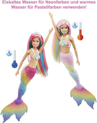 Barbie Dreamtopia Sirène magique arc-en-ciel, Barbie sirène avec cheveux arc-en-ciel, poupée à couleur changeante activée par l'eau, jouet de 3 ans, cadeau pour filles, GTF89 Naty Shop Dolls