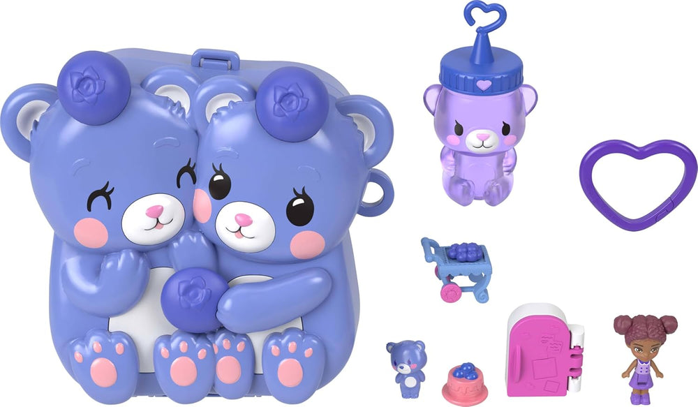 Polly Pocket Puppen und Spielset, Beste Blaubeeren-Freunde Schatulle, Reisespielzeug mit 1 Mikropuppe, Haustier und Zubehörteilen mit Obstmotiven, JKC48