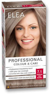 CREMĂ PROFESIONALĂ DE COLORARE PERMANENTĂ A PĂRULUI 7.1 BLOND CENUȘIU MEDIU CU COMPLEX DE ÎNGRIJIRE A ULEIULUI Vopsea pentru par Naty Shop Culoare fildeș 1 bucată (pachet de 1)