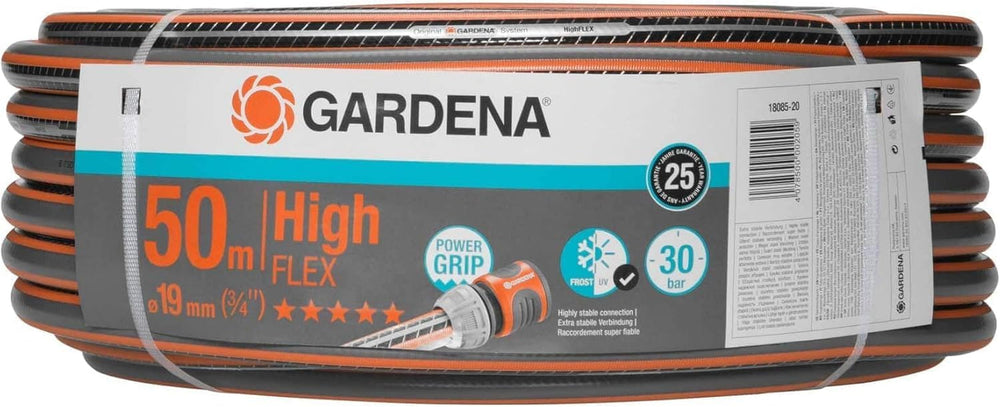 Gardena Tuyau d'arrosage en polychlorure de vinyle (PVC), Comfort HighFLEX 19 mm (3/4"), 50 m : Tuyau d'arrosage avec profil Power-Grip, pression d'éclatement de 30 bar, très flexible, indéformable, résistant aux UV, emballé (18085-20)