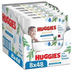 Lingettes humides Huggies naturellement biodégradables pour bébés sensibles, 8 x 48 lingettes, paquet en vrac