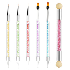 Sularpek 6 pcs Nagel Pinsel, Nail Art Pinsel, Pinsel Nageldesign, Nagel Pinsel Set, Nail Art Dotting Tools avec 1 pinceau éponge applicateur, Nageldesign Zubehör pour DIY Nail Art Design