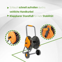 Amig - Enrouleur de tuyau | pour tuyaux 1/2" | max. 60 m enroulé | avec manivelle pour un enroulement facile | polypropylène | orange et gris