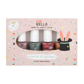 Miss Nella Magic Collection Lot de 4 vernis à ongles pailletés : rose, rouge, or et bleu, vernis à ongles amovible spécial enfants, non toxique, à base d'eau, sans odeur
