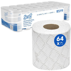 Papier toilette Scott® Essentialtm 8519 Papier toilette en fibres recyclées blanc 2 épaisseurs certifié FSC 64 rouleaux X 350 feuilles (total 22 400 feuilles)