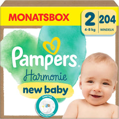 Couches Pampers Harmony taille 2, 204 couches, 4 kg-8 kg, protection douce de la peau avec protection 100 % Pampers