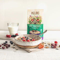 Allos muesli protéiné non sucré | Muesli biologique | Gruau | Céréales pour le petit déjeuner | Vegan (5 x 450g), 1 pièce (paquet de 5)