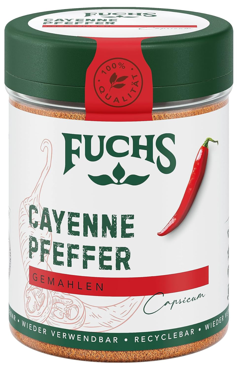 Fuchs Gewürze - Poivre de Cayenne gemahlen - pour un scharfen Geschmack dans toutes sortes de plats - ingrédients naturels - 60 g dans wiederverwendbarer, recyclebarer Dose