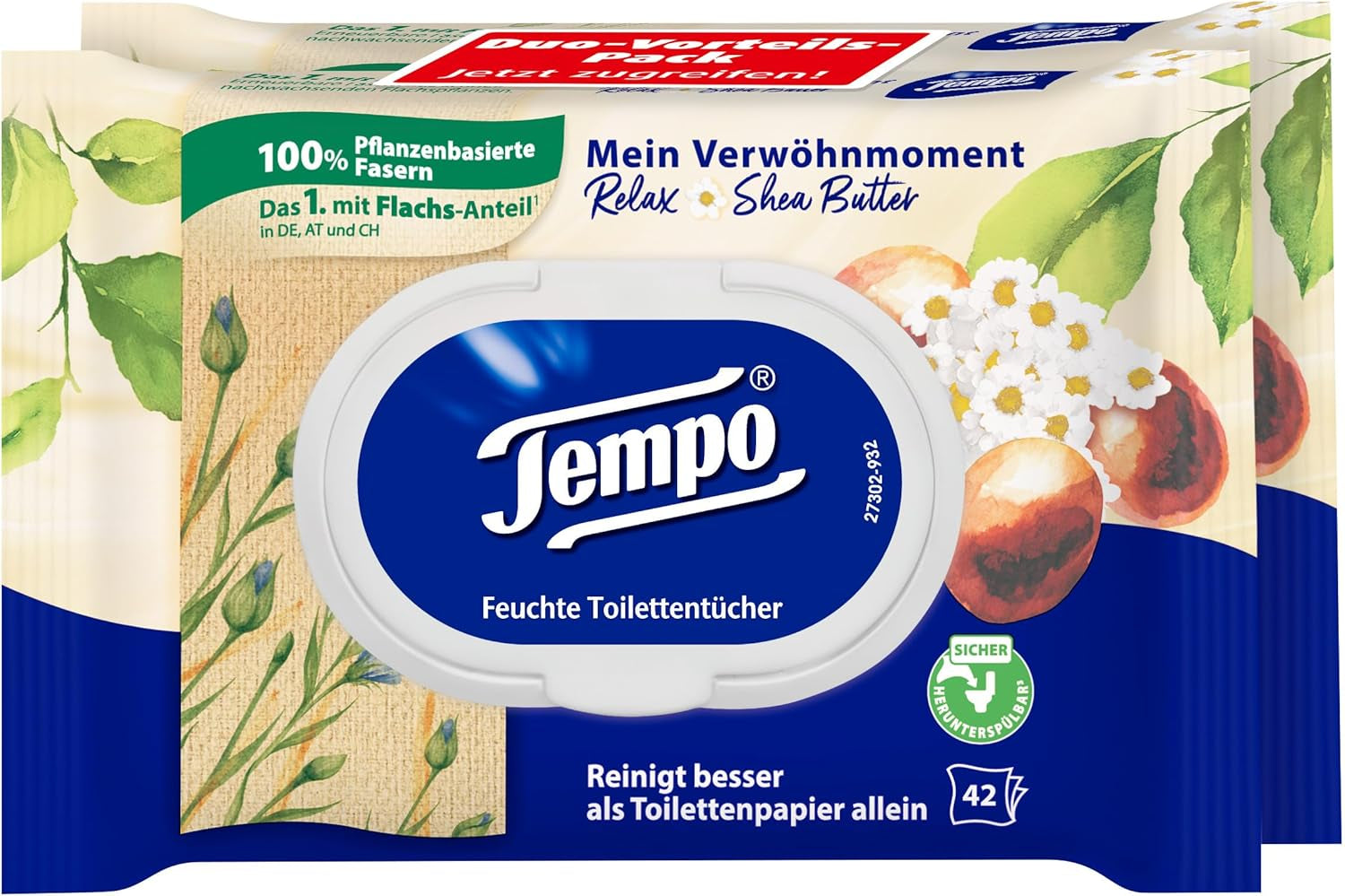 Șervețele igienice umede Tempo Avocade & Shea Butter, 16 pachete, megapack, 8 bucăți, 42 de șervețele