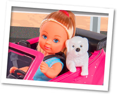 Simba 105731539 - Evi Love Beetle Evi's, Evi avec voiture, voiture : 22 cm, avec chien, poupée mannequin, 12 cm, pour enfants à partir de 3 ans