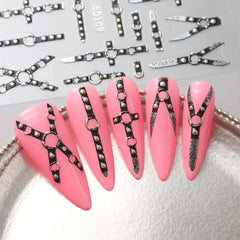2PCS 5D Embossed Gothic Punk Nagelsticker, Nagel Sticker Selbstklebend Kreuz Und X-Form Halloween Nagelaufkleber, Nageldesign Zubehör Für Damen Nail Art