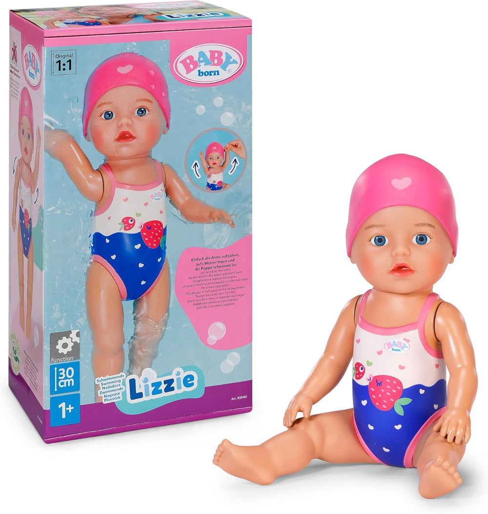 BABY Born Schwimmende Lizzie 30cm, Aufzieh-Badepuppe, wasserfest, funktioniert ohne Batterien, für Kinder ab 1 Jahr
