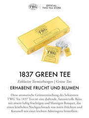 TWG Tea | 1837 Green Tea, amestec de ceai verde în 15 pliculețe de ceai cusute manual din bumbac într-o cutie cadou, 37,5 g