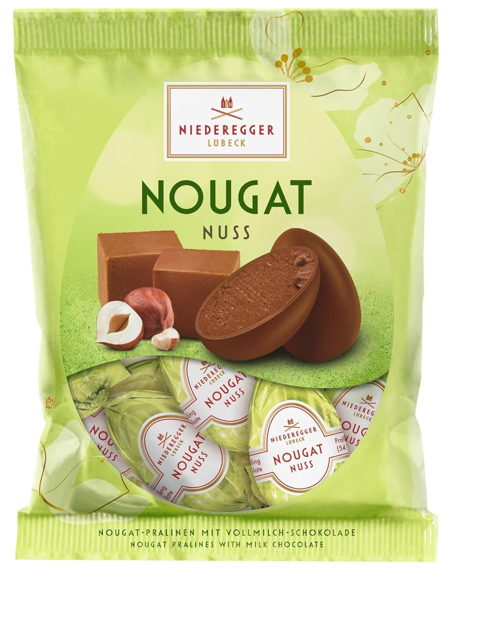 Niederegger | Œufs de nougat | 1x87g | Œufs aux noisettes et nougat enrobés de chocolat au lait | Cadeau de Pâques | Oeufs de Pâques