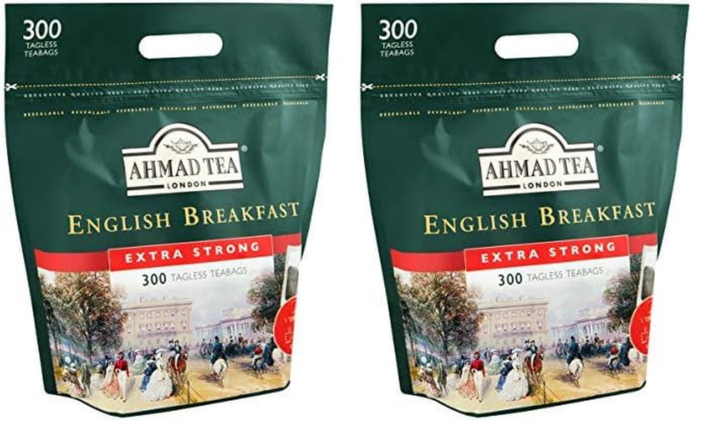 Ahmad Tea – Petit-déjeuner anglais – Thé noir pour petit-déjeuner – Thé Assam et Ceylan – Sachets de thé anglais sans bande avec 2 g de thé par portion – Grand paquet de 300 sachets de thé (lot de 2)