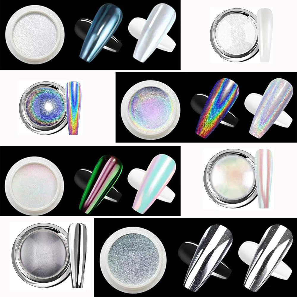 Chrome Nail Powder Aurora Ice Shimmer Chrome Pigment Pulver 4PCS Crome Pulver Nägel Nail Art Nageldesign