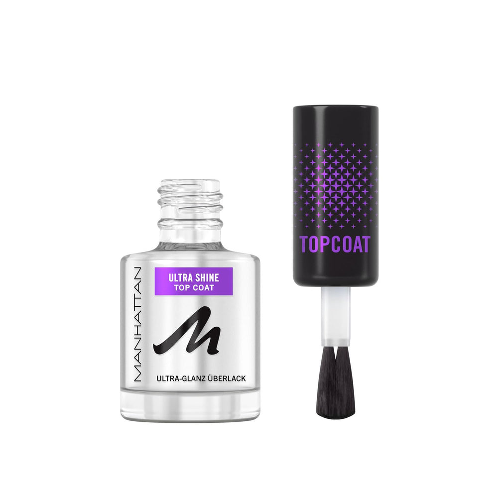 Manhattan Nail Top Coat Ultra Shine, top coat transparent au fini brillant pour une manucure longue durée, 12 ml
