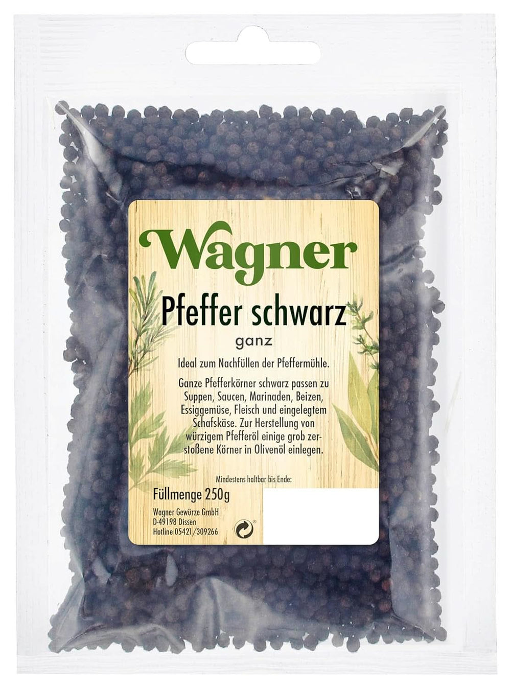 Piper negru întreg, 1 pachet (1 X 250 G) Condimente Naty Shop 250 grame