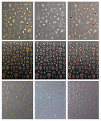 JMEOWIO Nagelsticker Mond Stern 9 Blatt Nail Art Sticker Selbstklebend Nagelaufkleber Sonne Dekoration Nageldesign Zubehör
