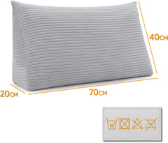 Pernă pană, pernă spătar, pernă din catifea reiată, lățime 70 cm - pernă de citit pentru pat, canapea și canapea, pernă canapea mare, pernă de perete, pernă canapea, pernă de citit, pernă suport pentru spătar, gri deschis