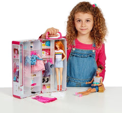 Theo Klein - 5801 - Armoire Barbie avec tringles à vêtements et compartiments, jouet à partir de 3 ans, accessoires inclus, multicolore