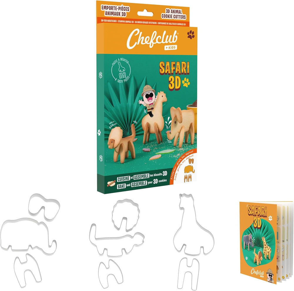 Chefclub Kids - Formes de biscuits Safari 3D - Créez des biscuits originaux avec vos enfants - Lion, Éléphant, Girafe