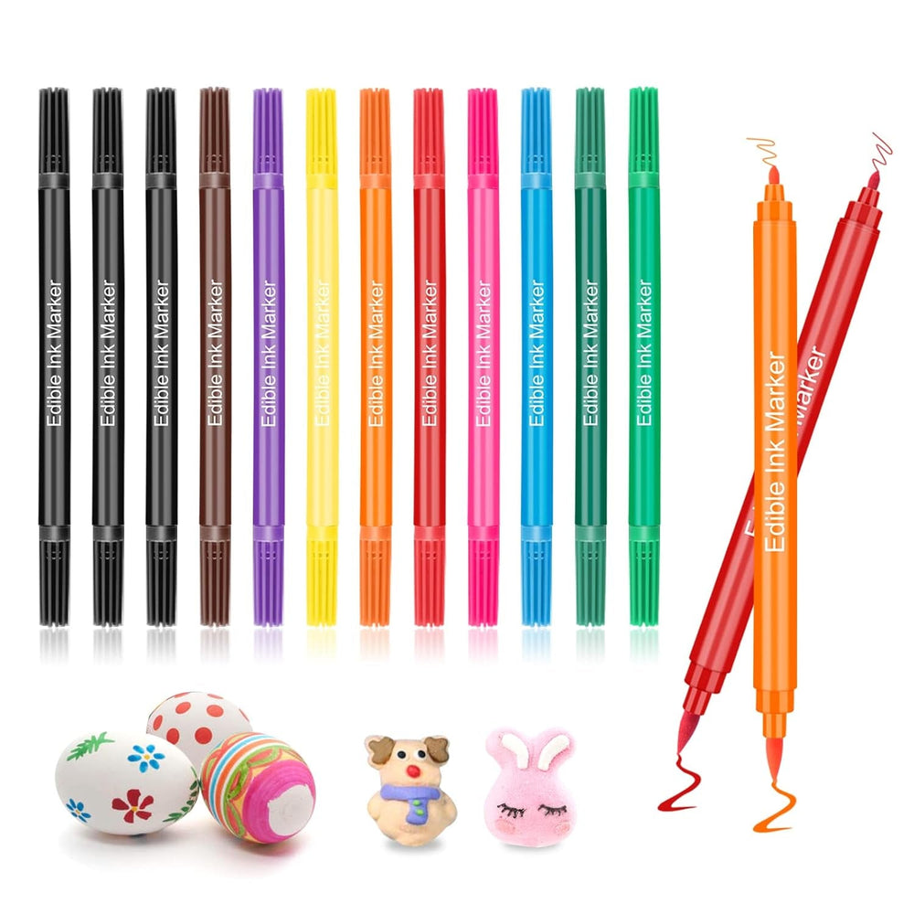 Stylos colorants alimentaires 12 pièces, stylos colorants alimentaires pour la cuisson, marqueurs alimentaires à pointe fine et épaisse, stylo comestible pour gâteaux, fondants, biscuits, œufs de Pâques, macarons
