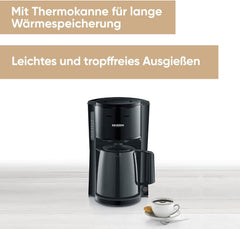 SEVERIN Cafetière à filtre avec carafe thermique, cafetière jusqu'à 8 tasses, jolie cafetière à filtre avec carafe isolée, noir, 1 litre, KA 9306