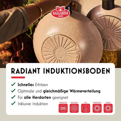 Poêle Ledro, 24 cm, aluminium, compatible induction, revêtement céramique antiadhésif, Thermopoint, Made in Italy, beige Casseroles et poêles Naty Shop