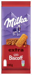 Milka Extra Biscoff Chocolate – Chocolat au lait alpin avec morceaux croquants de biscuits Lotus Biscoff – 190g