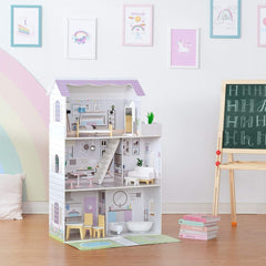 Teamson Kids Maison de poupée géante Olivias Little World avec 16 accessoires de poupée, maison de poupée en bois avec meubles, 3 étages, maison de poupée pour enfants pour poupées de 12 pouces/30 cm, à partir de 3 ans Naty Shop Doll Houses