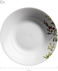 Mäser Herbal Garden Service de table 18 pièces pour 4 personnes avec assiettes plates, assiettes creuses et assiettes à dessert, porcelaine, blanc