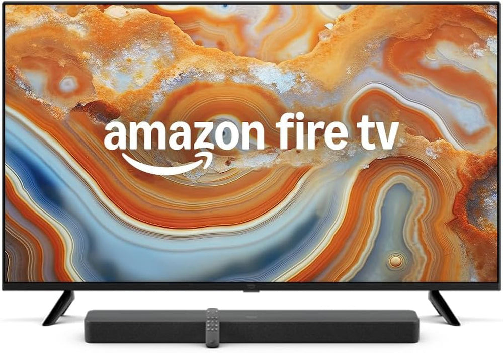 Televizor inteligent 4K UHD din seria Fire TV 4 | 55 de inci și Fire TV Soundbar Plus | Sunet pe 3.1 canale, design all-in-one, Dolby Atmos, DTS:X, ideal și pentru dialoguri