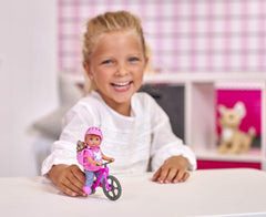 Simba 105733273 - Evi Love Ferienspaß Fahrrad, Puppe mit Fahrrad, Dog and Rucksack, Ankleidepuppe, 12cm, pour les enfants de 3 ans