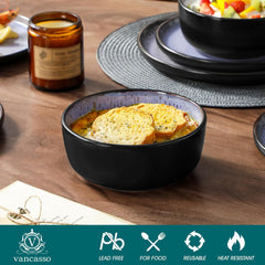 Steingut Geschirrset 6 Personen, vancasso AMBER Teller Set 6 Personen, Tafelservice 24tlg mit Speiseteller, Dessertteller, Suppenteller, Schüssel, Reaktive Glasur, Abendviolett, Spülmaschinenfest