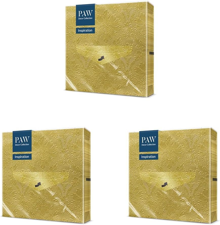 PAW - Serviettes 3 Plis (33 X 33 Cm) I 20 Pièces I Parfaites pour les Anniversaires, Fêtes, Mariages, Communions et Fêtes I Serviettes en Papier Colorées - Occasions Spéciales, Ornements I Inspiration Classique (Or)