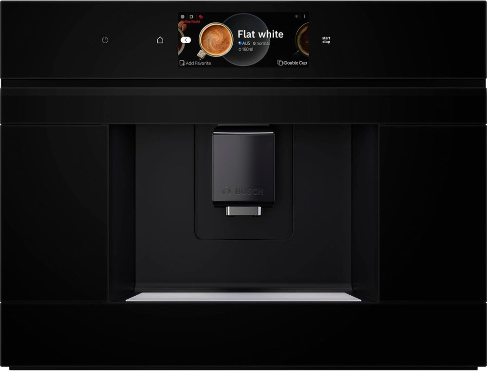 Bosch CTL7181B0, Machine à expresso automatique intelligente intégrée série 8, 45,5 x 59,4 cm, écran tactile TFT, broyeur à entraînement en céramique très silencieux, fonction autonettoyante AutoMilk Clean, réservoir d'eau 2,4 L, noir