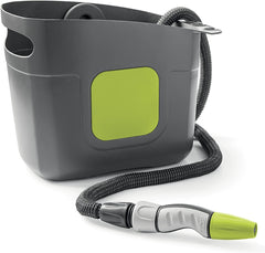 GF SRL, Aquapop Grey Pro 15, tuyau tressé auto-extensible fabriqué en Italie, avec récipient en plastique rigide, mini pulvérisateur de jardin ergonomique, raccords d'irrigation de jardin, gris foncé