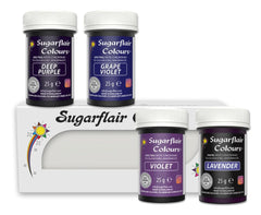 Sugarflair Pasta Colorant Alimentaire Violet Lot de 4 Pâtes Colorant Alimentaire Fondant Massepain Pâte à Sucre Crème Au Beurre et Plus encore : Violet, Lavande, Raisin Violet, Violet Foncé - Lot de 4