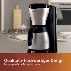 PHILIPS Café Gaia Machine à expresso à filtre - Carafe thermos en acier inoxydable, système anti-goutte, arôme intense, arrêt automatique, 1300 ml, noir (HD7546/20)