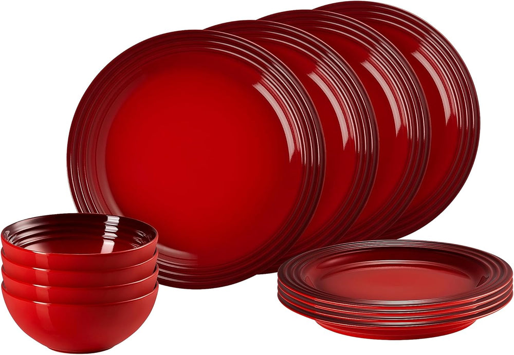 Le Creuset Service de table en grès, 12 pièces, rouge cerise, 79351000607081