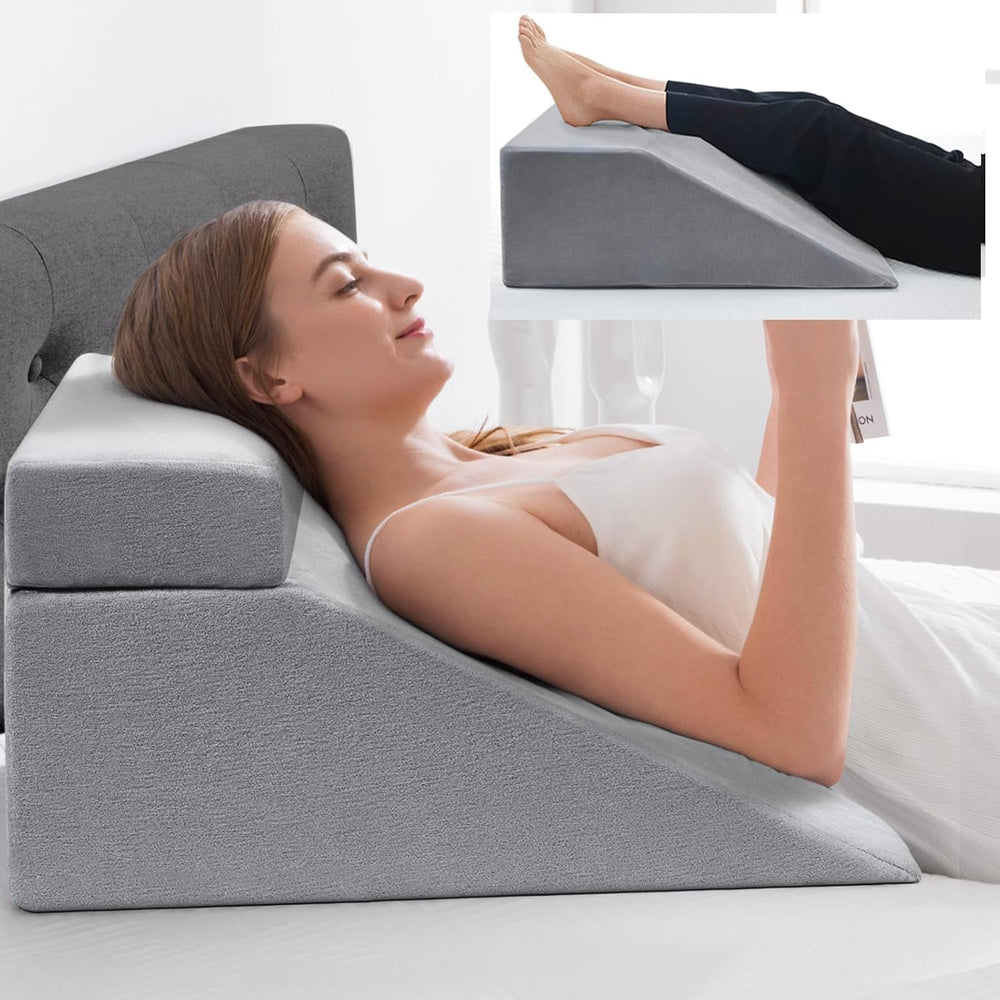 Oreiller de lecture et oreiller en plumes pour rehausseur de jambes, oreiller en mousse à mémoire de forme pour le cou, le dos et les jambes, oreiller amovible multifonctionnel pour lit, canapé, assis, dormir et se reposer (gris)