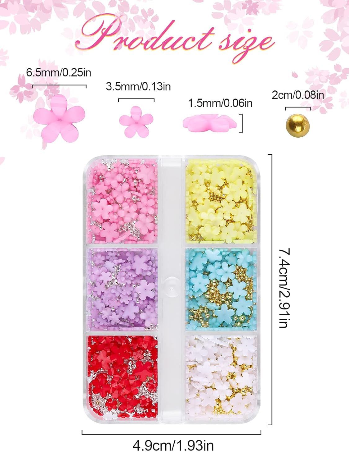 Kalolary Flori Nail Art Talismani, Flori Acrilice 3D pentru Unghii Ornamente Florale cu Cinci Petale Pietre Prețioase pentru Unghii Strasuri pentru Unghii Mărgele Metalice Mixte pentru Design Nail Art DIY Confecționarea Bijuteriilor (2 Cutii)