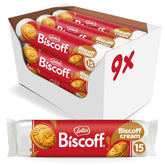 Lotus Biscoff | Biscuiți gemeni tip sandwich cu umplutură de cremă Biscoff | 15 biscuiți tip sandwich per pachet | Doar ingrediente naturale | Vegani | Fără coloranți sau arome adăugate | 9 x 150g | 1,35 kg