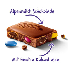 Chocolat Milka aux lentilles colorées au cacao - Chocolat au lait alpin aux lentilles croquantes au chocolat - 100g